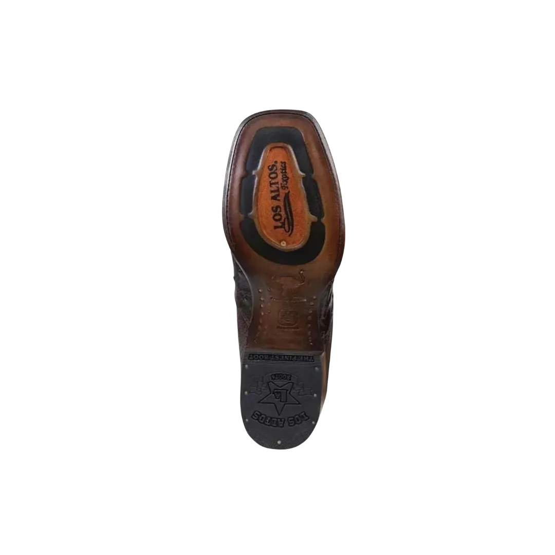 Los Altos Mens Wide Square Toe Genuine Ostrich Leather Color Tobacco Boots