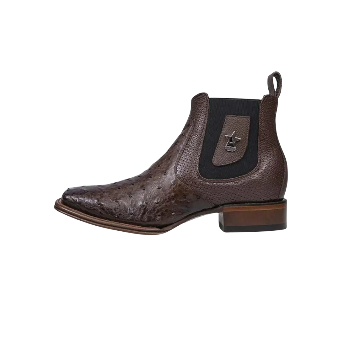 Los Altos Mens Wide Square Toe Genuine Ostrich Leather Color Tobacco Boots