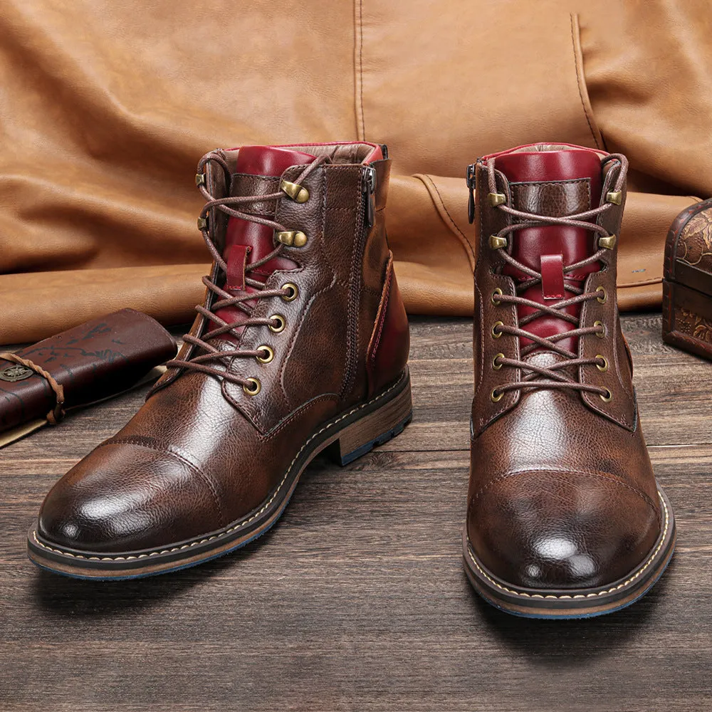 Men's Blue Bottom Two Tone Leather Boots