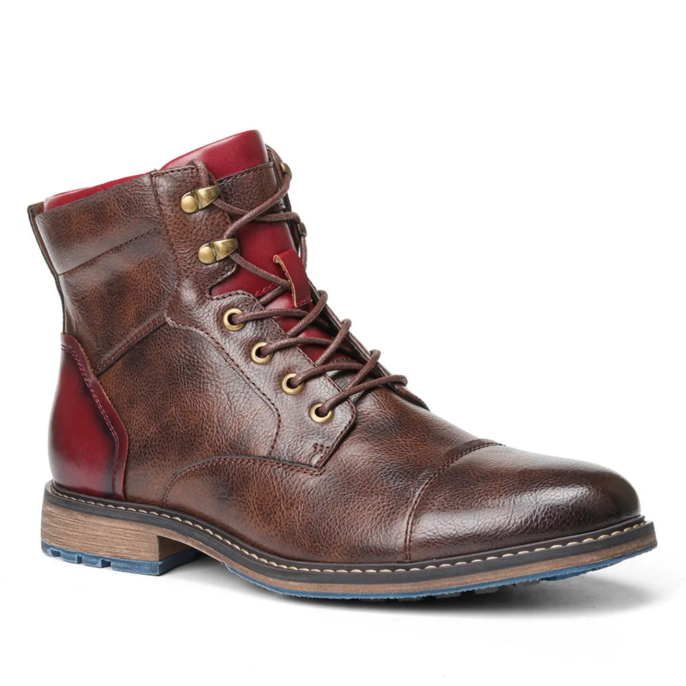 Men's Blue Bottom Two Tone Leather Boots