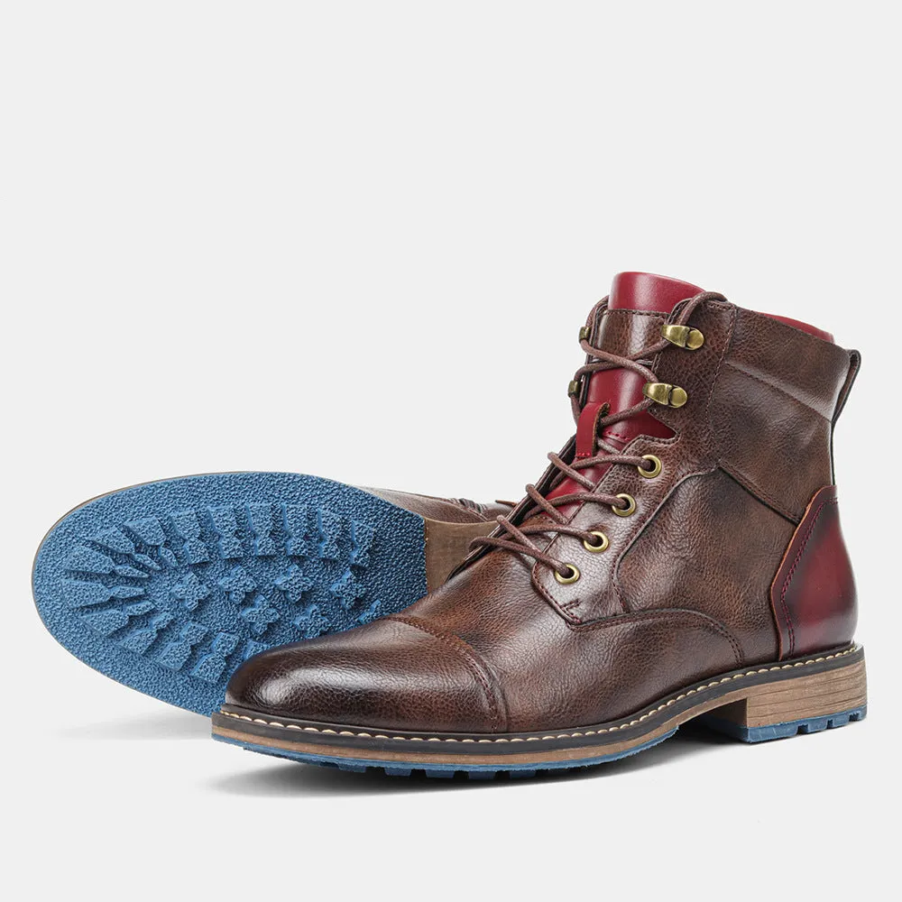 Men's Blue Bottom Two Tone Leather Boots