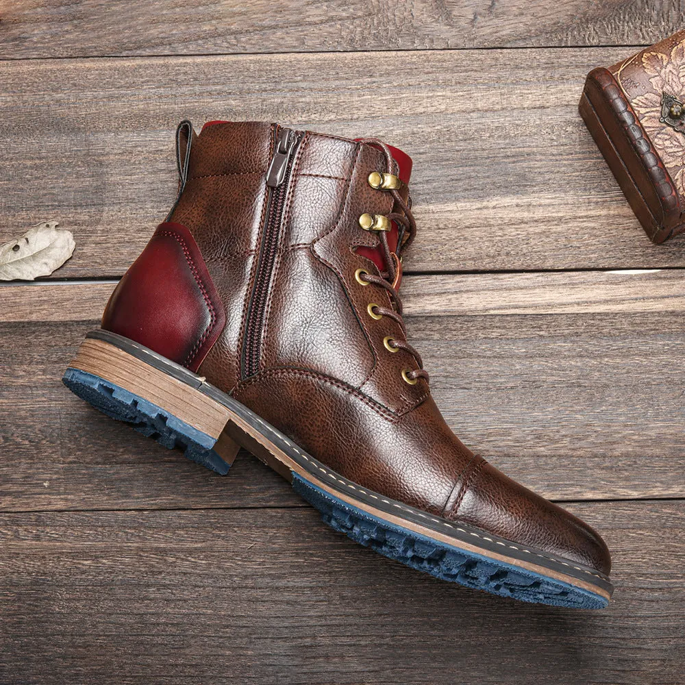 Men's Blue Bottom Two Tone Leather Boots