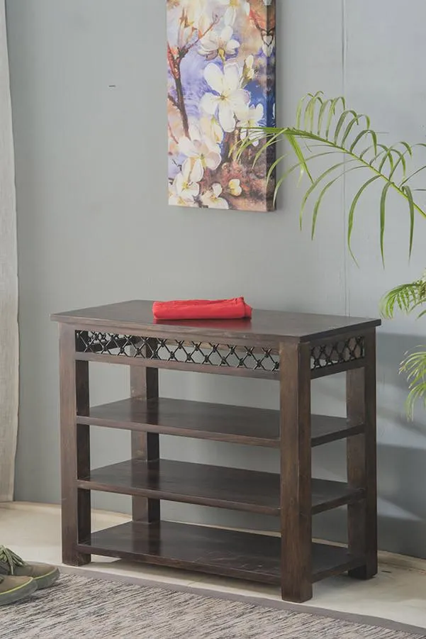 Solid Wood Jali Shoe Rack