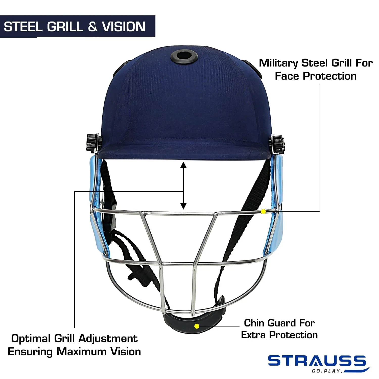 Strauss Cricket Helmet for Club Players| Lightweight Protective Headgear for Batting and Fielding | Standard Youth Helmet for Cricket Matches and Practice | Boys Size 8-10, (Blue)