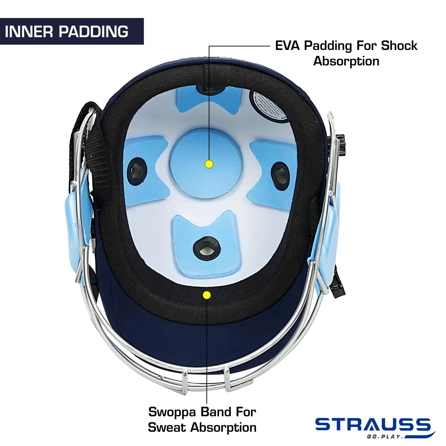 Strauss Cricket Helmet for Club Players| Lightweight Protective Headgear for Batting and Fielding | Standard Youth Helmet for Cricket Matches and Practice | Boys Size 8-10, (Blue)