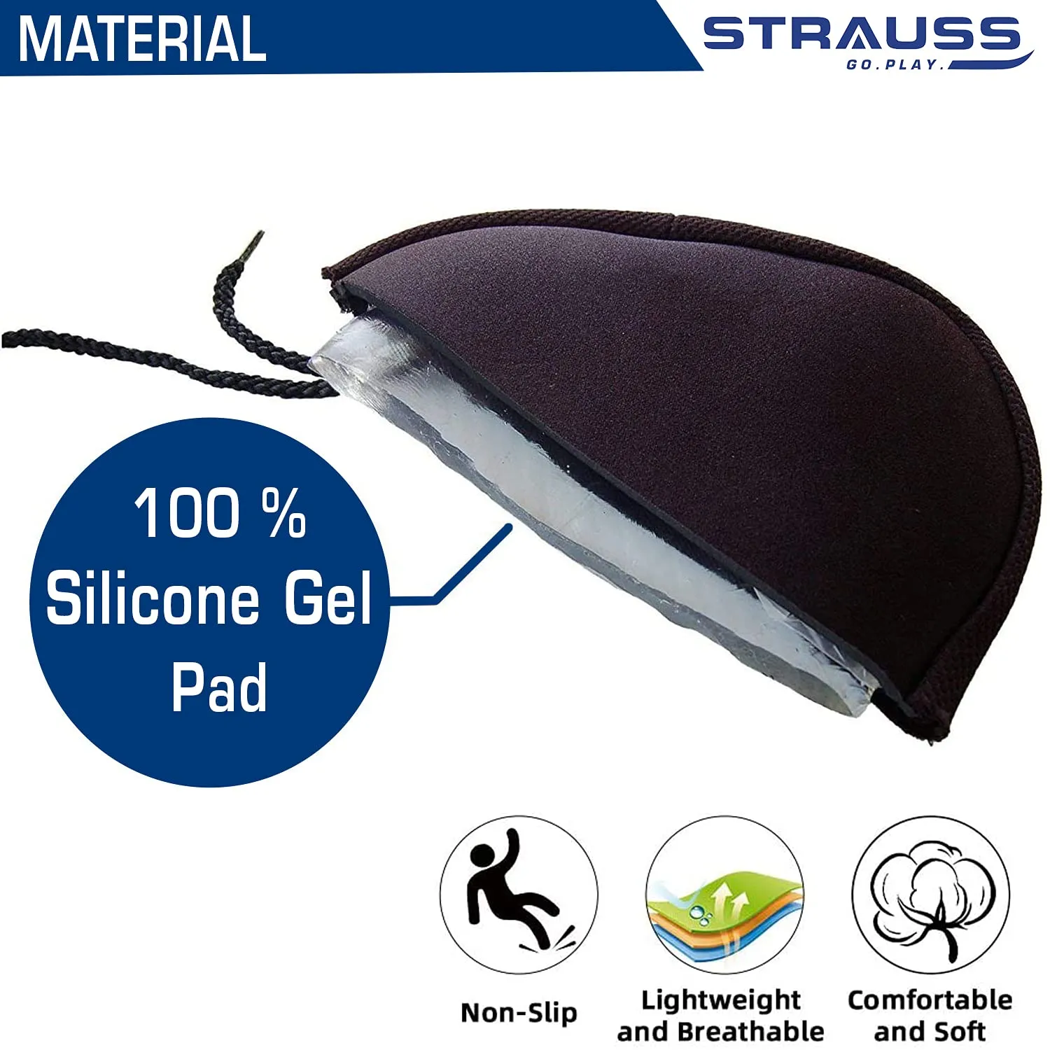 Strauss Premium 100% Silicone Gel Seat Cover with Anti-Slip Granules & Soft, Thick Padding | Superior Comfort, Breathable Design | Comes with Adjustable Rope Straps & Fits All Cycles, (Black)