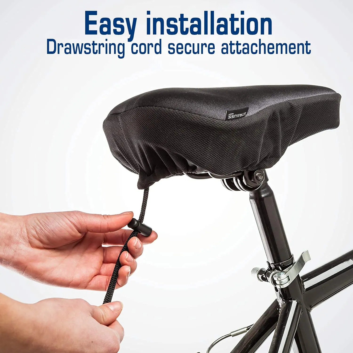 Strauss Premium 100% Silicone Gel Seat Cover with Anti-Slip Granules & Soft, Thick Padding | Superior Comfort, Breathable Design | Comes with Adjustable Rope Straps & Fits All Cycles, (Black)