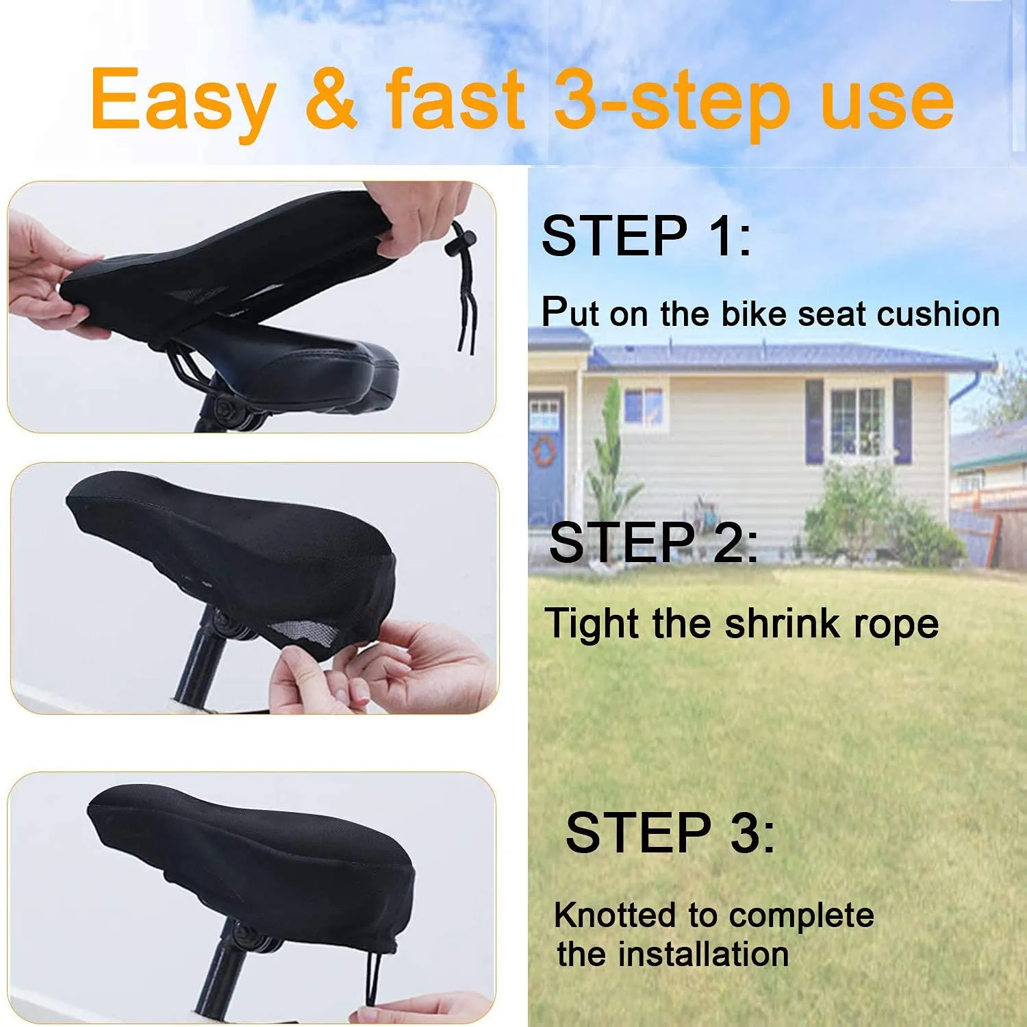 Strauss Premium 100% Silicone Gel Seat Cover with Anti-Slip Granules & Soft, Thick Padding | Superior Comfort, Breathable Design | Comes with Adjustable Rope Straps & Fits All Cycles, (Black)