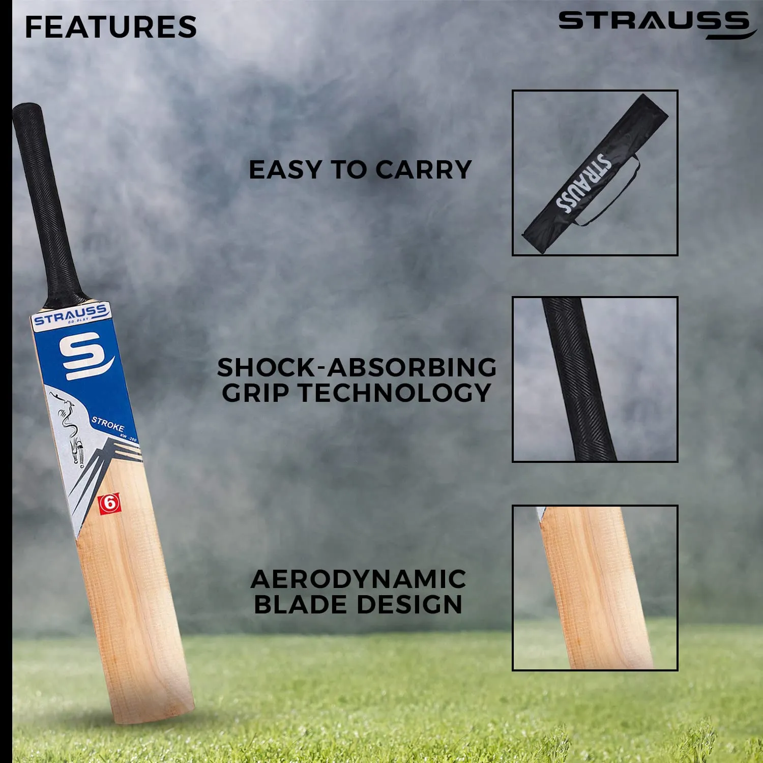 Strauss Super Kashmir Willow Cricket Bat, (Size 6) Blue Sticker